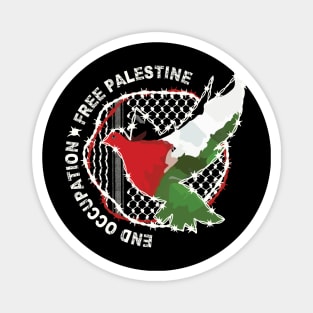 End Occupation Free Palestine with Palestinian Arabic Kufiya Hatta Pattern -wht Magnet